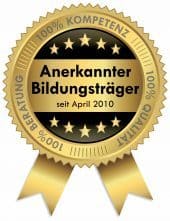 Vom Regierungspräsidium Darmstadt am 06.04.2010 als Bildungsträger für Aus, Fort- und Weiterbildung anerkannt. Unsere Seminargebühren sind seit diesem Datum umsatzsteuerbefreit nach § 4 Nr.21 a) bb) USTG